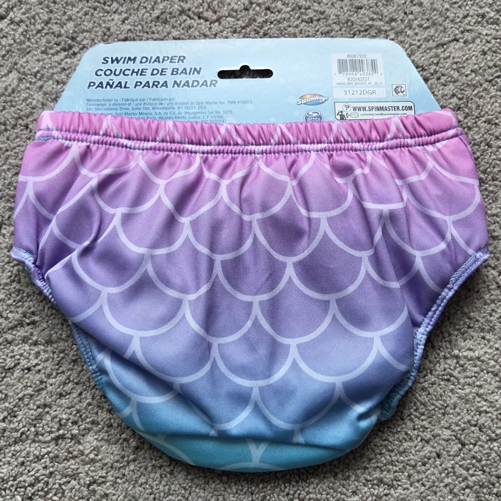 NEW SwimWays Mermaid Print Reusable Swim Diaper, Size Large 24M, 22-30 lbs